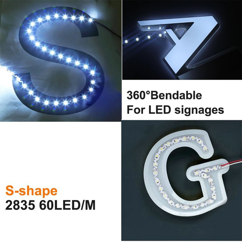 Thiết kế mới Bespoke IP20 Smd 2835 S Shape LED Dải LED uốn cong Dải LED linh hoạt 360 độ