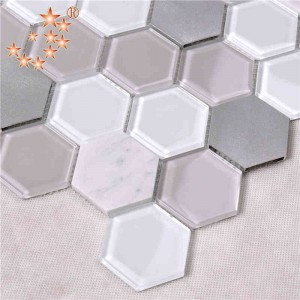 Thiết kế mới nhất Nhà bếp và phòng tắm Trang trí nội thất Waterjet Hexagon Kim loại Kính pha trộn Sàn đá cẩm thạch
