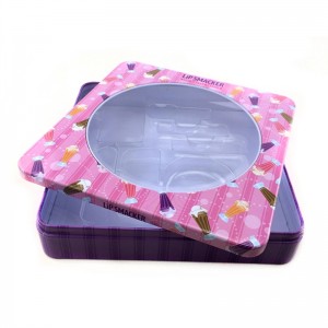 Hộp thiếc nhỏ mỹ phẩm vuông cho son bóng với cửa sổ PVC