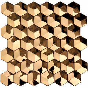 Luxury 3D Gold Hexagon Kim loại Gạch ốp tường Nghệ thuật Trang trí