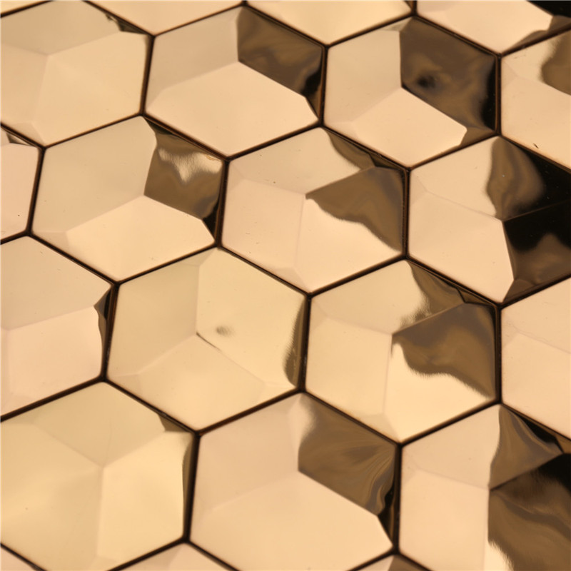 Luxury 3D Gold Hexagon Kim loại Gạch ốp tường Nghệ thuật Trang trí