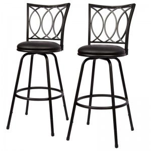 Bar Stool Điều chỉnh chiều cao Xoay PU Da độn Ghế Bar Đen Bộ 2