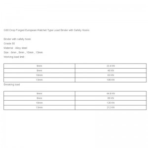 G80 Drop Giả mạo tải trọng loại Ratchet châu Âu với móc an toàn