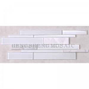 HSD131 Bán nóng Thiết kế mới nhất Trắng Carrara Đá cẩm thạch Hỗn hợp Kính khảm Nhà bếp Gạch ốp lát Tàu điện ngầm