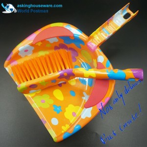 Akbrand Yellow Flower Water Mark Dustpan Brush Chổi với PVC Line ở Lối vào Dustpan