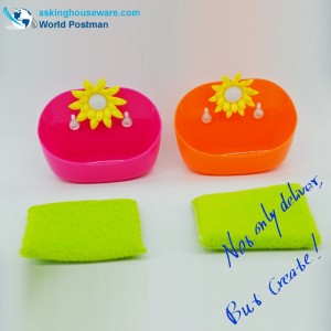 Akbrand Kitchen Cleaning Sponge Scour and Storage Buck Set with Suckers