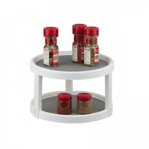 Tủ đựng thức ăn 2 tầng chống trượt Lazy Susan Turntable, 12 inch, Trắng / Xám