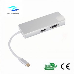 USB loại c / HDMI Nữ + VGA Nữ + 2 * USB3.0 Nữ + SD + TF + PD Vỏ kim loại