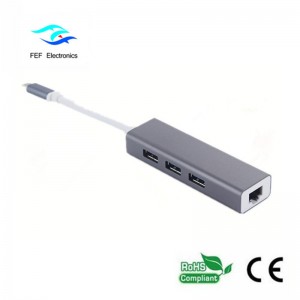 USB 3.1 Loại c đến RG45 nữ Gigabit Ethernet + Vỏ 3 chiều USB2.0 nữ Mã số: FEF-USBIC-016