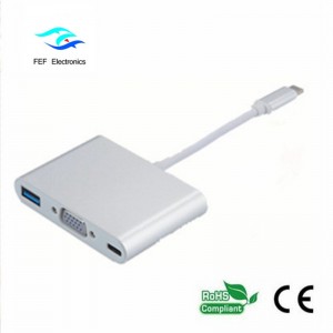 USB TYPE-C sang USB3.0 nữ + VGA nữ + PD ba trong một bộ chuyển đổi Vỏ nhựa ABS Mã: FEF - USBIC-007