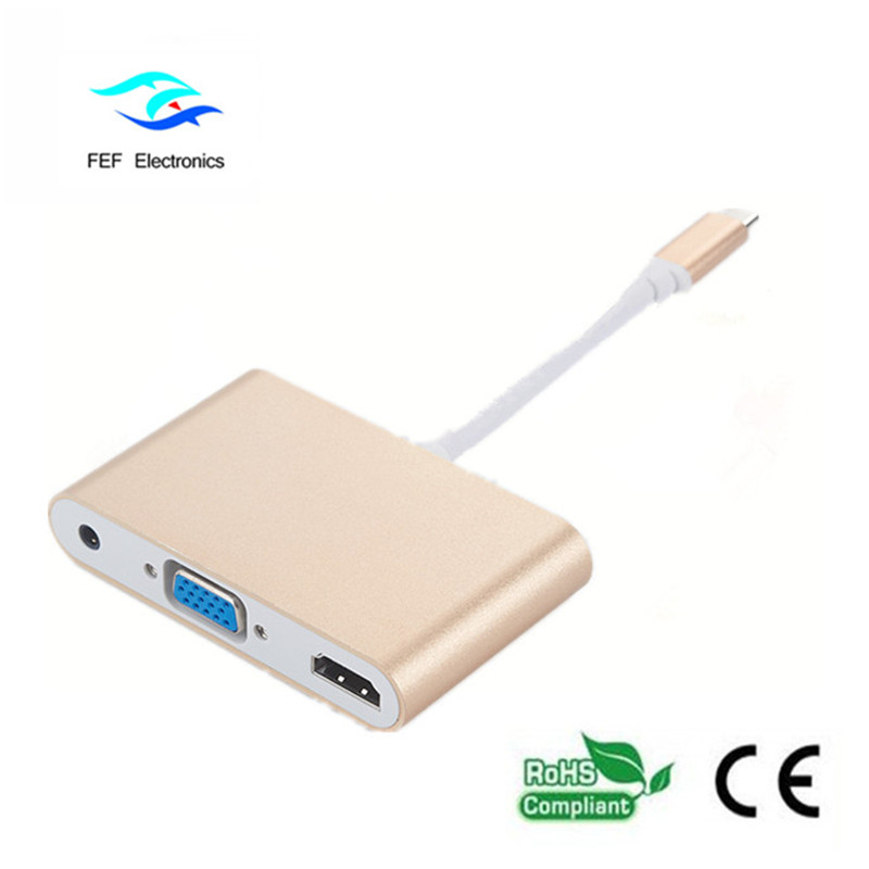 cổng hiển thị mini / USB 3.1 loại c sang HDMI + VGA nữ + âm thanh Mã: FEF-DPIC-016