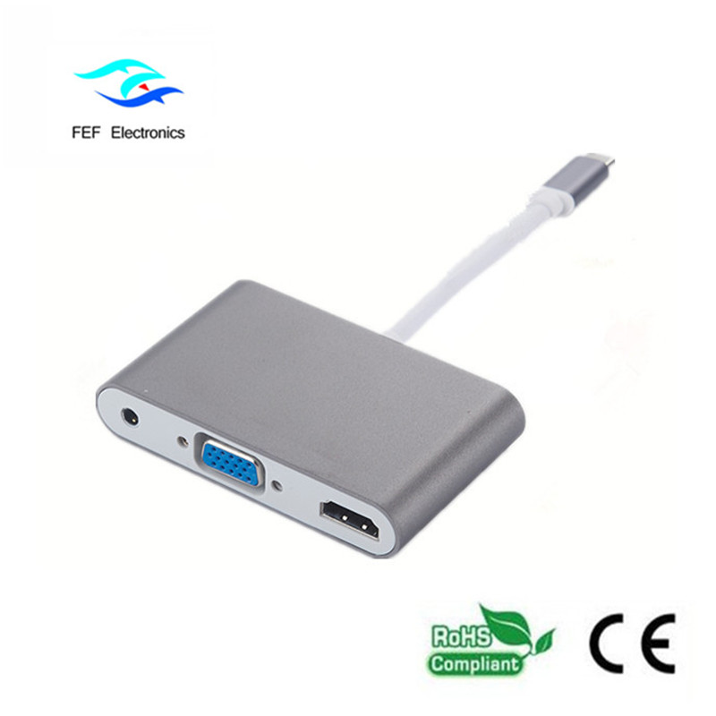 cổng hiển thị mini / USB 3.1 loại c sang HDMI + VGA nữ + âm thanh Mã: FEF-DPIC-016