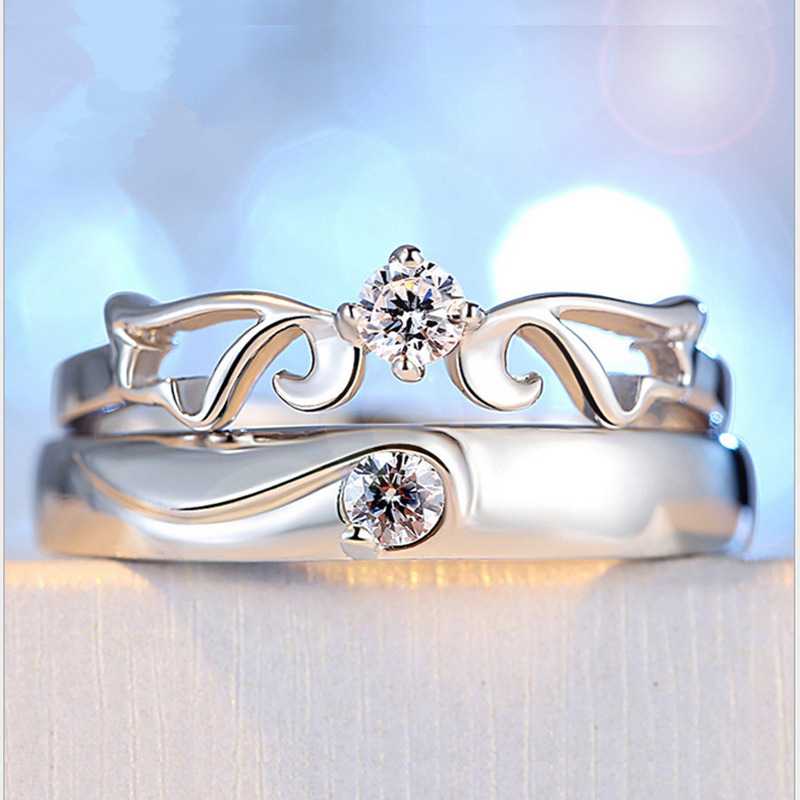 Nhẫn bạc đôi sáng tạo kim cương bạc 925 Cặp đôi mở nhẫn nhẫn đến miệng, trang sức bạc Ngôi sao rực rỡ