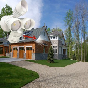 Đèn LED bảo vệ chống lũ ngoài trời với cảm biến chuyển động, 30W, 3 đầu, Trắng, Đèn chuyển động