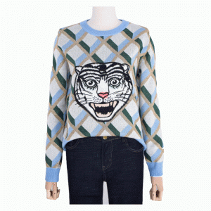 Mới đến Tiger Head Jacquard Tops Ladies Winter Fall Áo len