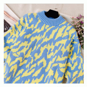 Cộng với kích thước dài cơ thể Angora Wool Wave Jacquard dày ấm đan áo len