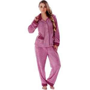 Phụ nữ Solid Coral Lông cừu Pajama dành cho người lớn