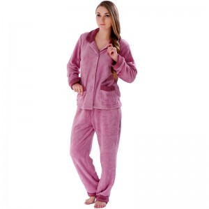 Phụ nữ Solid Coral Lông cừu Pajama dành cho người lớn