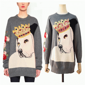 Logo tùy chỉnh Loose American European Size Crown Dog Áo thun nữ Áo len