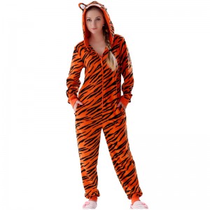 Phụ nữ Microfiber Lông cừu trùm đầu Tiger Onesie Pyjama