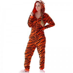Phụ nữ Microfiber Lông cừu trùm đầu Tiger Onesie Pyjama