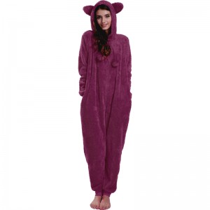 Phụ nữ Red Onesie Pyjama trùm đầu với Tai động vật