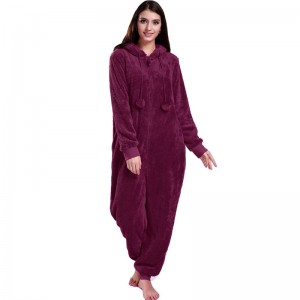 Phụ nữ Red Onesie Pyjama trùm đầu với Tai động vật
