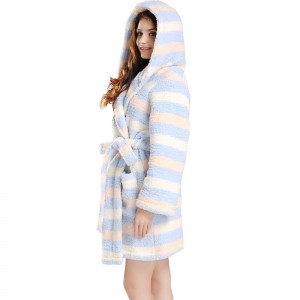 Người lớn Plus Kích thước Áo choàng Phụ nữ Làm dày Sherpa Lông cừu Áo trùm đầu Robes Sọc Pyjama