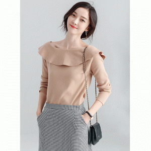 100% Cotton Ladies xù cổ áo len dệt kim áo len