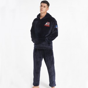 Đàn ông thêu sang trọng Flannel Lông cừu Bộ đồ ngủ