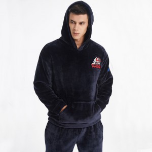 Đàn ông thêu sang trọng Flannel Lông cừu Bộ đồ ngủ