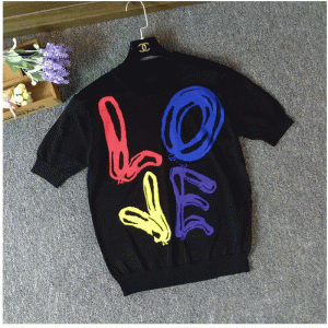 2018 Custom Jacquard LOVE Font ngắn tay áo len mùa hè