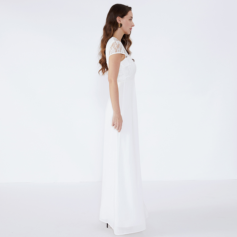 Leak Back Lace Tối 2019 Quần áo dài cho phụ nữ Áo choàng trắng Đầm maxi JCGJ190315079