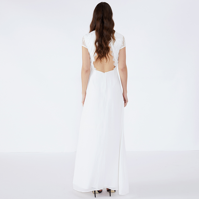 Leak Back Lace Tối 2019 Quần áo dài cho phụ nữ Áo choàng trắng Đầm maxi JCGJ190315079