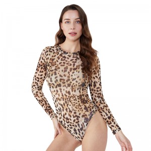 Full Ladies Tùy chỉnh tay áo dài Thong Leopard phù hợp với cơ thể phụ nữ Hoa Bodazer