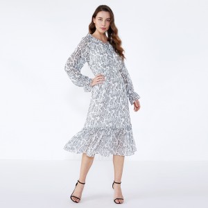 OEM Frock Design dài tay maxi Animal Print Plus Size Quần áo cho nữ