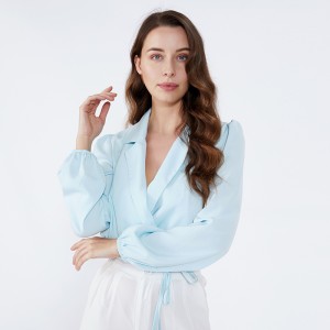 Khăn quàng cổ màu xanh nhạt Cổ áo thời trang thanh lịch Mặc đồ nữ dài tay áo