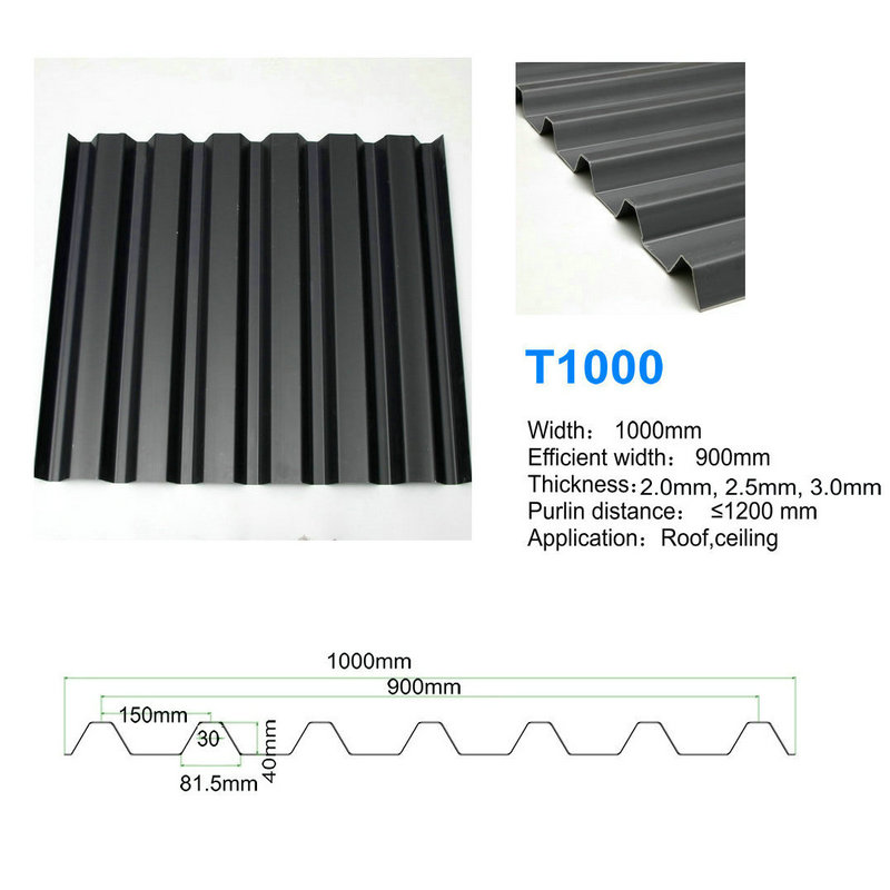 T1000 Mái nhà cao cấp màu đen ASA PVC UPVC Mái lợp chống thấm tốt