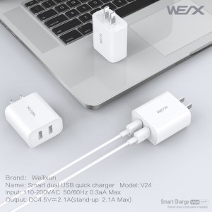 WEX - Bộ sạc du lịch usb kép V24, bộ sạc tường, bộ đổi nguồn