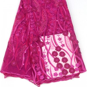 3d Hoa ren với sequin Chất lượng cao Vải ren Pháp Phi cho tiệc cưới Thêu vải ren lưới