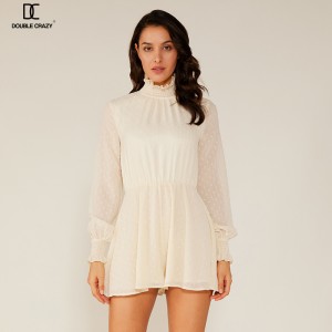 Summer Ladies Fashion Chiffon Halter Đầm ren trắng