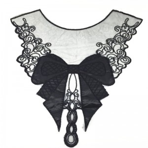 100% Polyester Đen Hoa lớn Vòng cổ Ren Vải Cổ áo Trim DIY Thêu Vải Ren Đường viền Cổ Đính Đính Craft