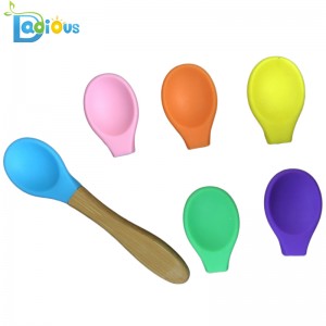 Đầu thìa silicone BPA Free Silicone được FDA phê duyệt Mẹo mềm cho trẻ em thìa OEM Phần silicon cho thìa tre