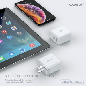 Máy móc đôi USB WEX V20 có hàm to gấp đôi dành cho Iphone X /8 /7 /6s /Plus, iPad Air 2 /mini 3, Galaxy S7 /S6 /6 Cạnh S6, Note 5 và nhìu, Trắng