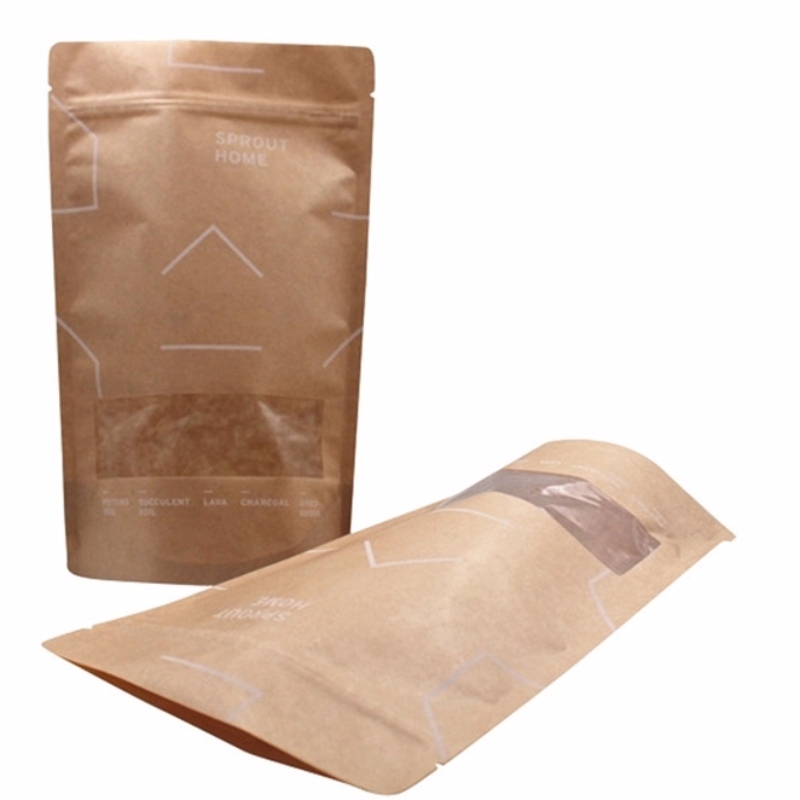 Cái túi đựng giấy bằng vải ép plastic, với cửa sổ trống cho hạt đậu và đường.