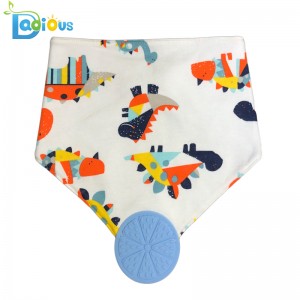 Mềm thấm bông hữu cơ mọc răng Bandana Muslin Teether Bib Unisex Bandana Drool Bibs với Teether