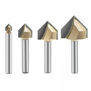 Bit Bộ định tuyến rãnh 90 độ V, Titanium Coated carbide-Tipped 2-Flute CNC khắc Bit Wood Wood Chamfer Bevel Cut, Shank 1/4-Inch