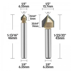 Bit Bộ định tuyến rãnh 90 độ V, Titanium Coated carbide-Tipped 2-Flute CNC khắc Bit Wood Wood Chamfer Bevel Cut, Shank 1/4-Inch