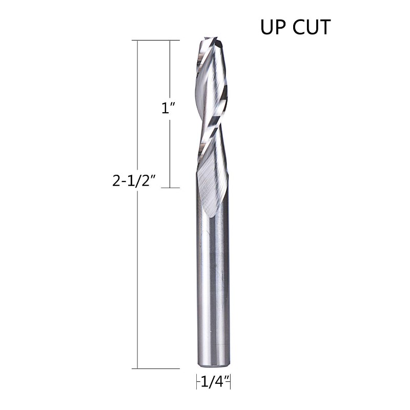 Bộ định tuyến xoắn ốc với đường kính cắt 1/4 inch, đường kính 1/4 inch Shank HRC55 Cacbua rắn CNC cho máy cắt gỗ, khắc
