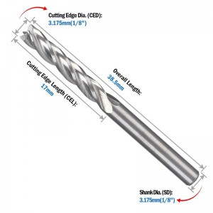 CNC End Mill 1/8 Router Bits 1 8 Shank 4-Flute Xoắn ốc dao phay dao phay Vonfram bằng gỗ công cụ cắt gỗ 17mm CEL, OAL 38,5mm cho ván ép nhựa PVC PVC